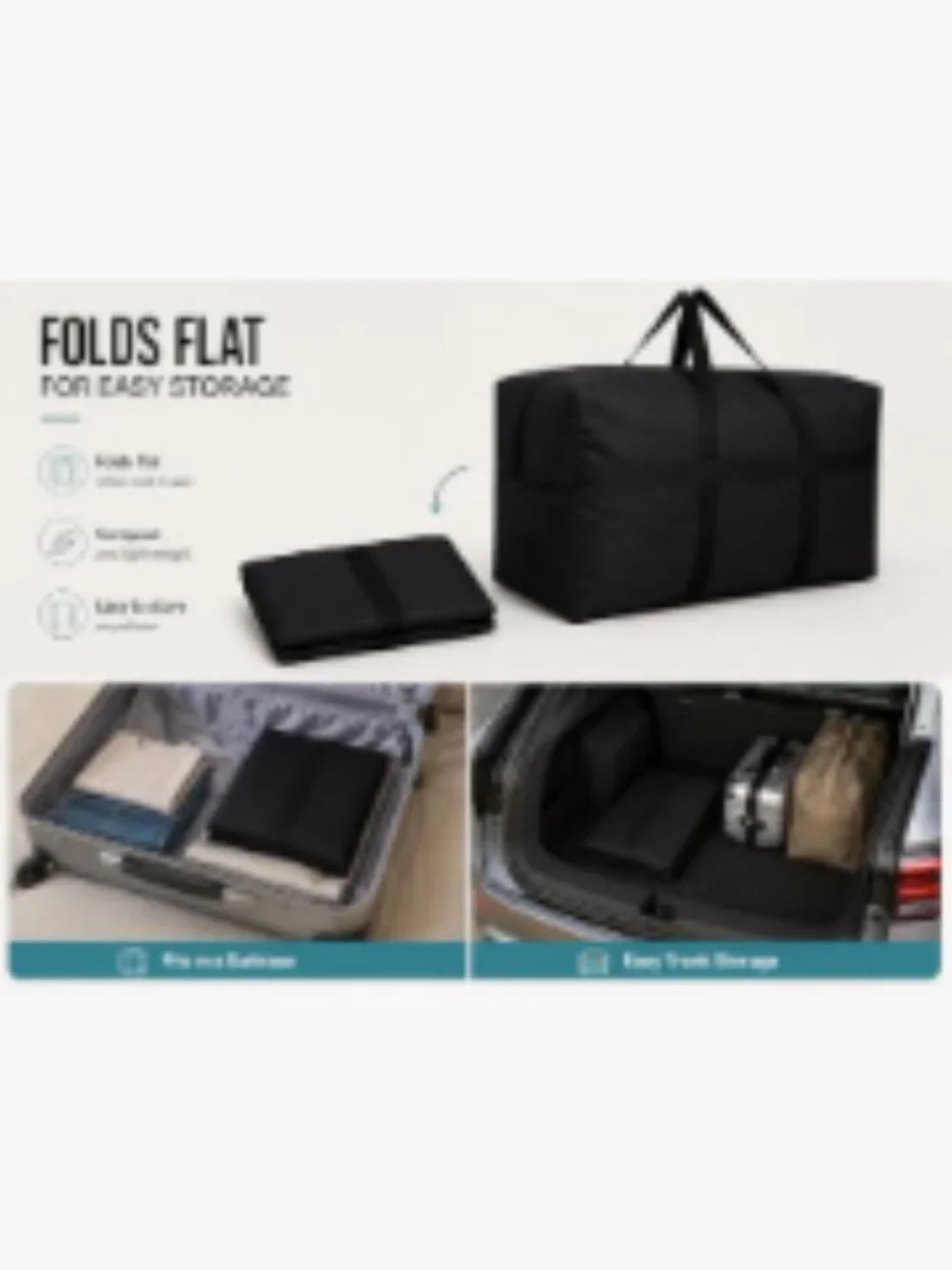 Extra Large Canvas Duffle Bag with Zippers and Handles, Foldable Travel Duffle